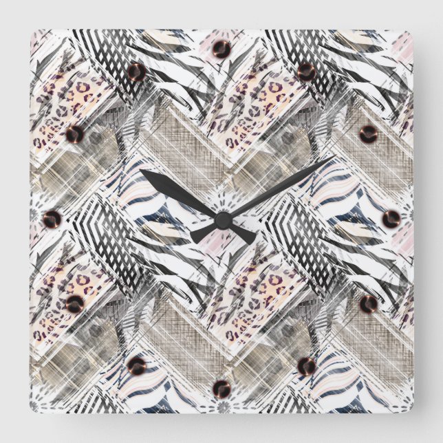 African, combined, leather, tiger, Jaguar, spotted Square Wall Clock (Front)