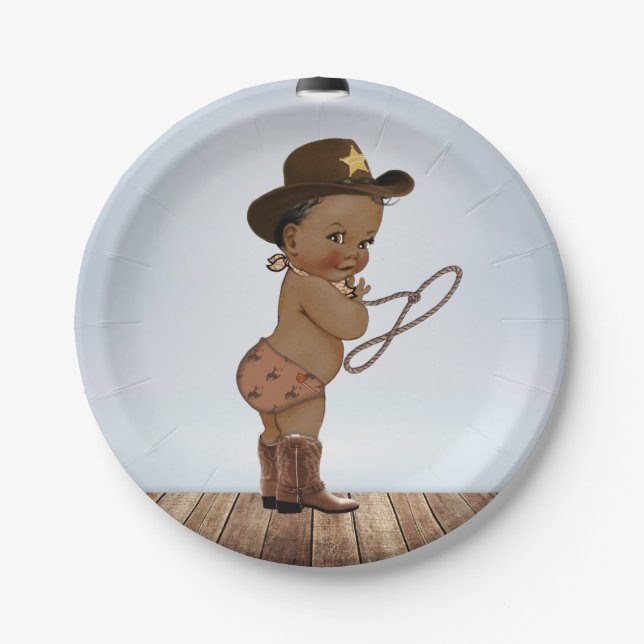 African Cowboy On His Way Baby Shower Paper Plate (Front)