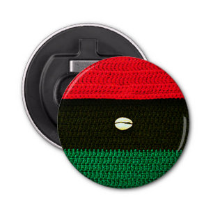 African Cowrie Shell Red Black Green Crochet Print Bottle Opener