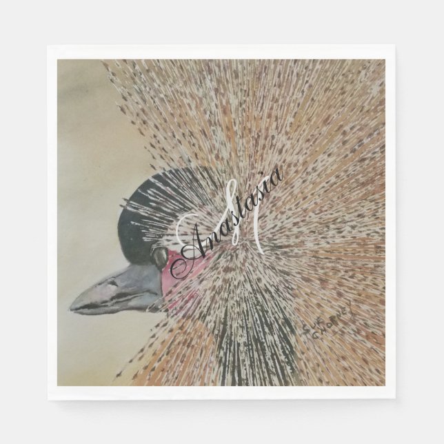 AFRICAN CRANE BIRD MONOGRAM PARTY NAPKIN (Front)