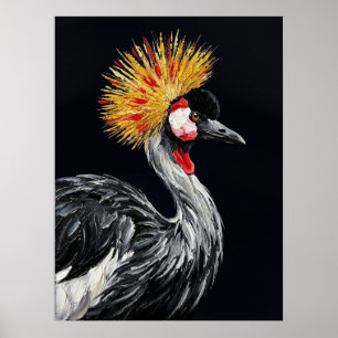 African Crowned Crane — Exotic Bird Impasto Poster
