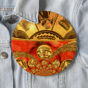 African Cultural Art Rich Golden Red Design 6 Cm Round Badge