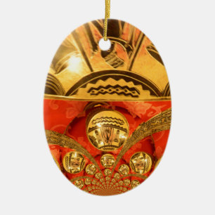 African Cultural Art Rich Golden Red Design Ceramic Tree Decoration