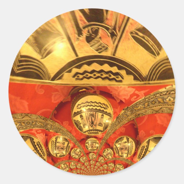 African Cultural Art Rich Golden Red Design Classic Round Sticker (Front)