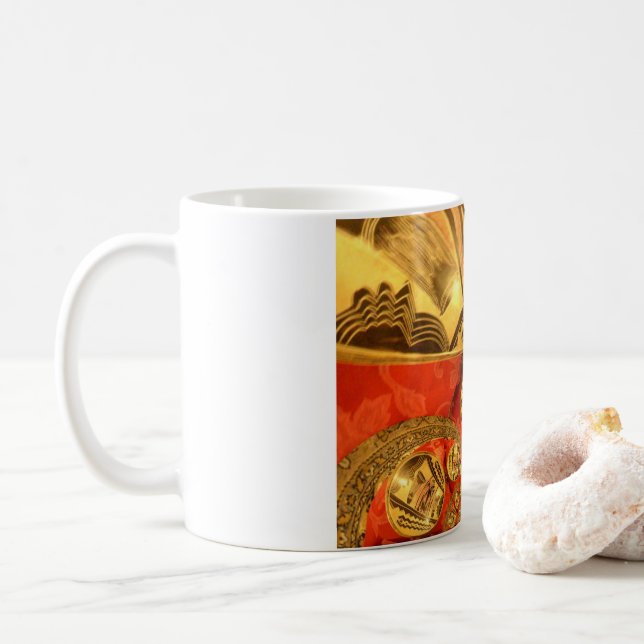 African Cultural Art Rich Golden Red Design Coffee Mug (With Donut)