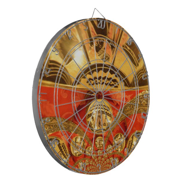 African Cultural Art Rich Golden Red Design Dartboard (Front Left)