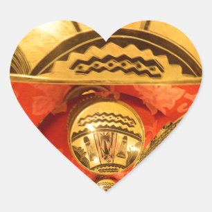 African Cultural Art: Rich Golden Red Design Heart Sticker