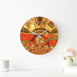 African Cultural Art Rich Golden Red Design Large Clock