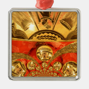 African Cultural Art Rich Golden Red Design Metal Tree Decoration