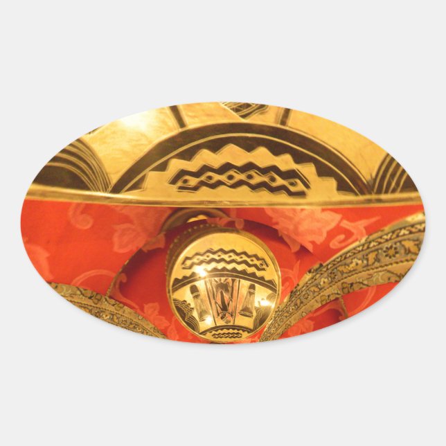 African Cultural Art Rich Golden Red Design Oval Sticker (Front)