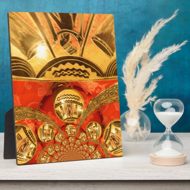 African Cultural Art Rich Golden Red Design Plaque (Side)