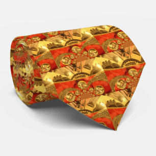 African Cultural Art: Rich Golden Red Design Tie