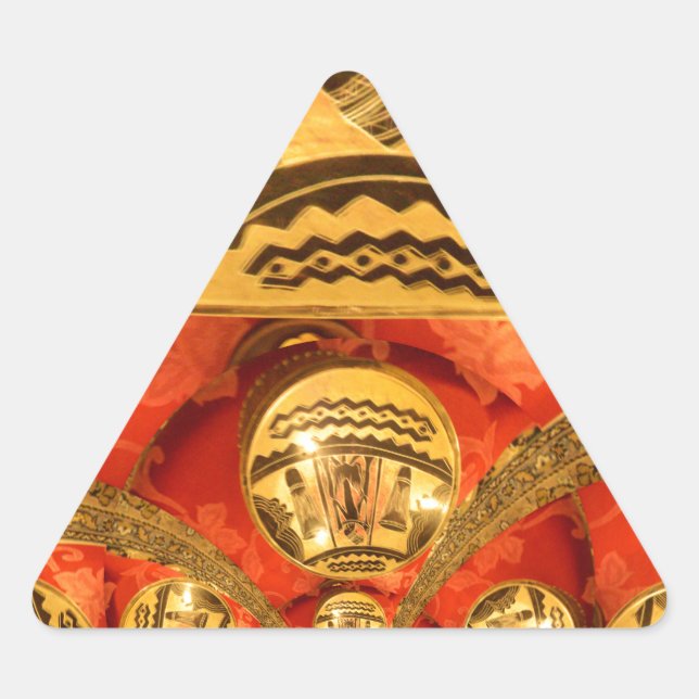 African Cultural Art Rich Golden Red Design Triangle Sticker (Front)