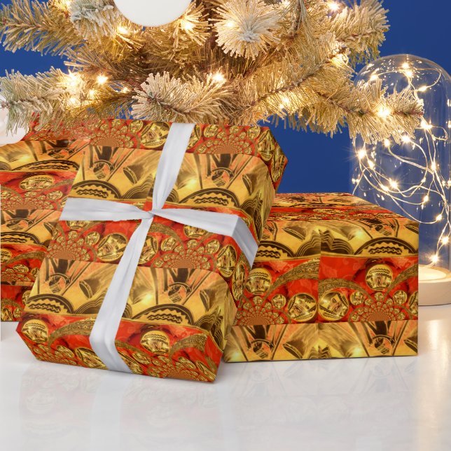 African Cultural Art Rich Golden Red Design Wrapping Paper (Holidays)