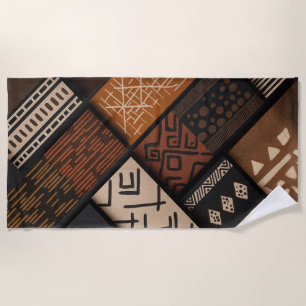 African culture designs on diagonal shapes beach towel