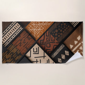 African culture designs on diagonal shapes beach towel