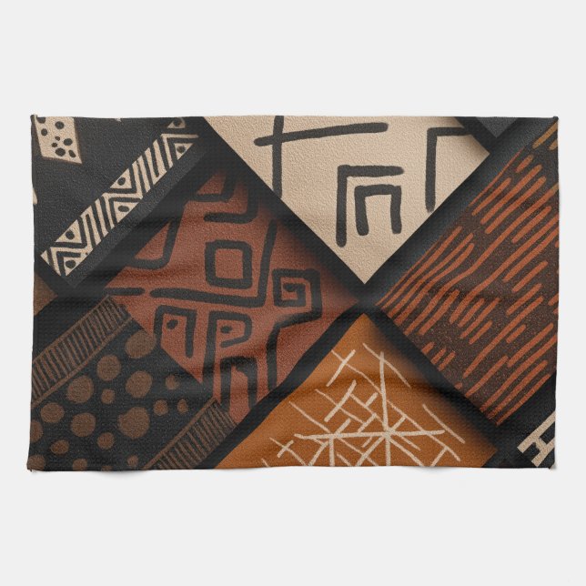 African culture designs on diagonal shapes tea towel (Horizontal)
