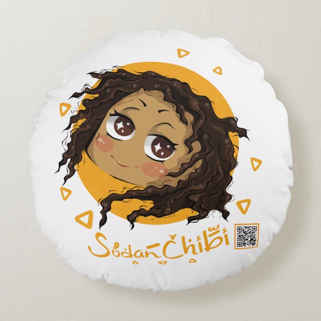 African cute chibi girl  round cushion (Front)