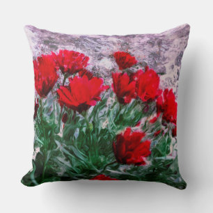 African Daisies Red With Wall Watercolor Cushion