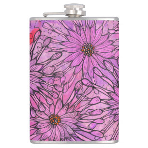 African Daisy Cape Daisies Pink Flowers Floral Art Hip Flask