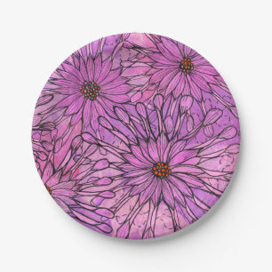 African Daisy Cape Daisies Pink Flowers Floral Art Paper Plate