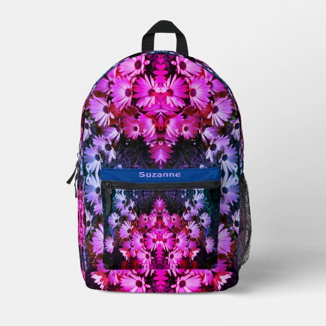 African Daisy Flowers Abstract Tinted Personalised Printed Backpack (Front)