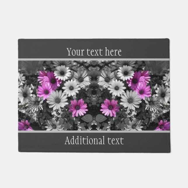 African Daisy Flowers Partial Colour Personalised Doormat (Front)