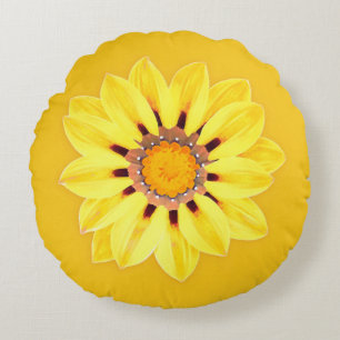 African Daisy / Gazania - Mustard Gold Round Cushion