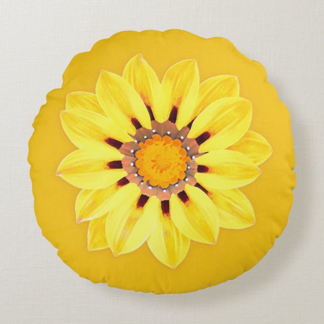 African Daisy / Gazania - Mustard Gold Round Cushion (Front)