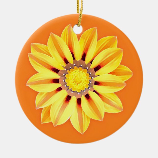African Daisy / Gazania - Orange and Yellow Ceramic Tree Decoration (Front)
