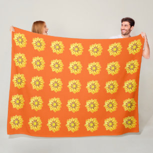 African Daisy / Gazania - Orange and Yellow Fleece Blanket