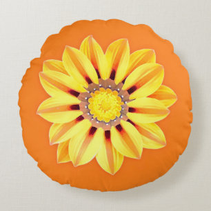 African Daisy / Gazania - Orange and Yellow Round Cushion