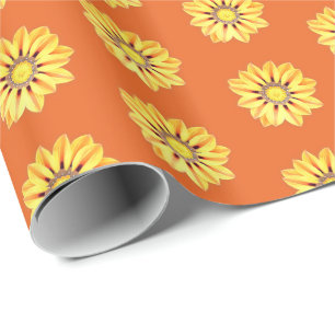 African Daisy / Gazania, Orange and Yellow Wrapping Paper