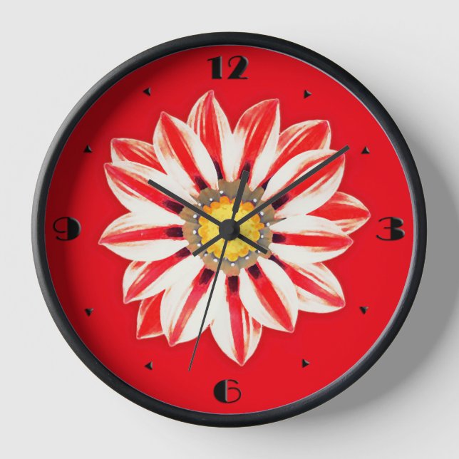 African Daisy / Gazania - Red and White Striped Clock (Front)