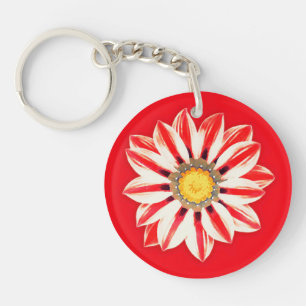 African Daisy / Gazania - Red and White Striped Key Ring