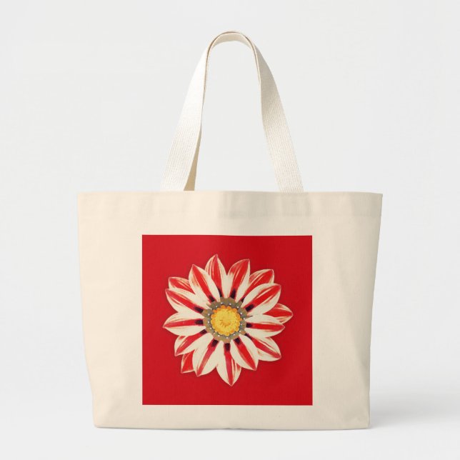 African Daisy / Gazania - Red and White Striped Large Tote Bag (Front)