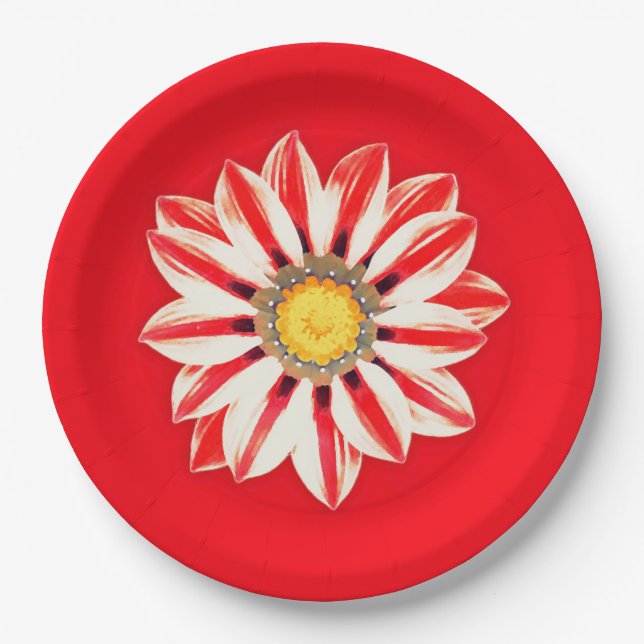 African Daisy / Gazania - Red and White Striped Paper Plate (Front)