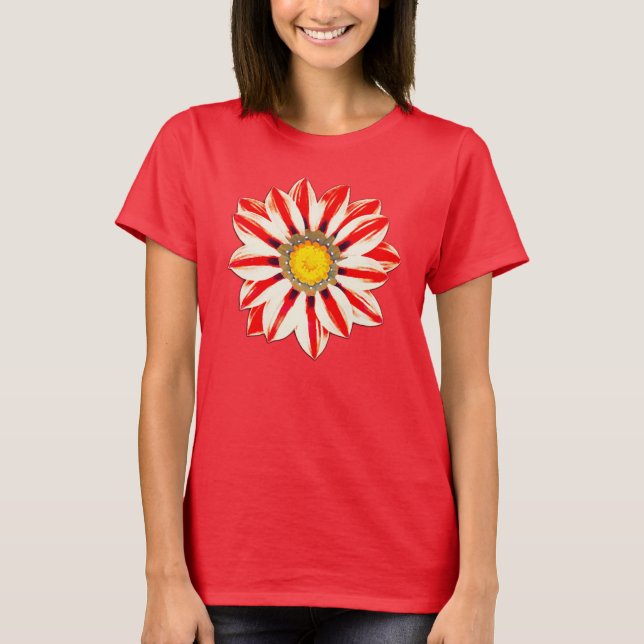 African Daisy / Gazania - Red and White Striped T-Shirt (Front)