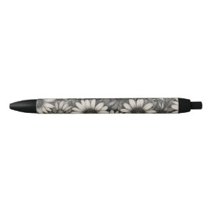 African Daisy grayscale drawing Black Ink Pen