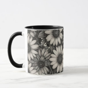 African Daisy grayscale drawing  Mug