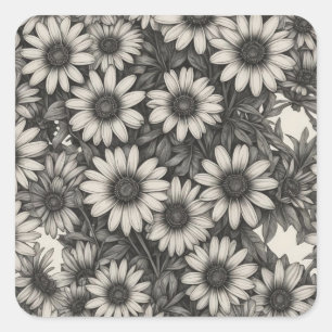 African Daisy grayscale drawing  Square Sticker