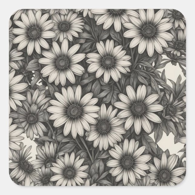 African Daisy grayscale drawing  Square Sticker (Front)