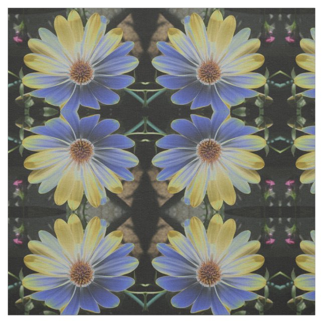 African Daisy Lapis and Gold Flor Patterned Fabric (Swatch)