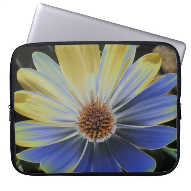 African Daisy Lapis and Gold Laptop Bag (Front)