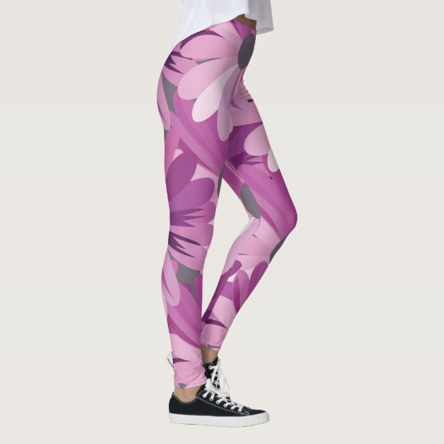African Daisy Purple Flower Pattern Leggings (Right)