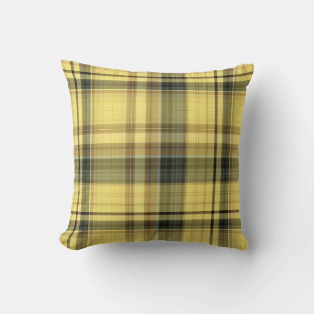 African Daisy Yellow and Green Plaid Cushion (Front)