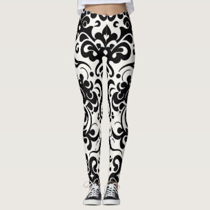 African Damask Black White Pattern Leggings