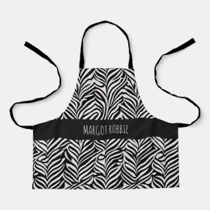 African Damask Subtle Black White Pattern Apron