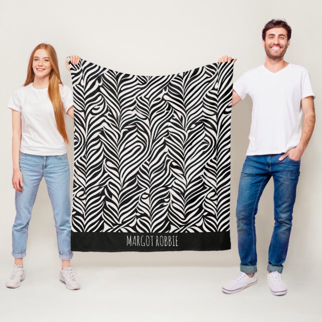 African Damask Subtle Black White Pattern Fleece Blanket (In Situ)