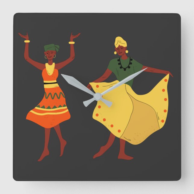 African Dancers Square Wall Clock (Front)